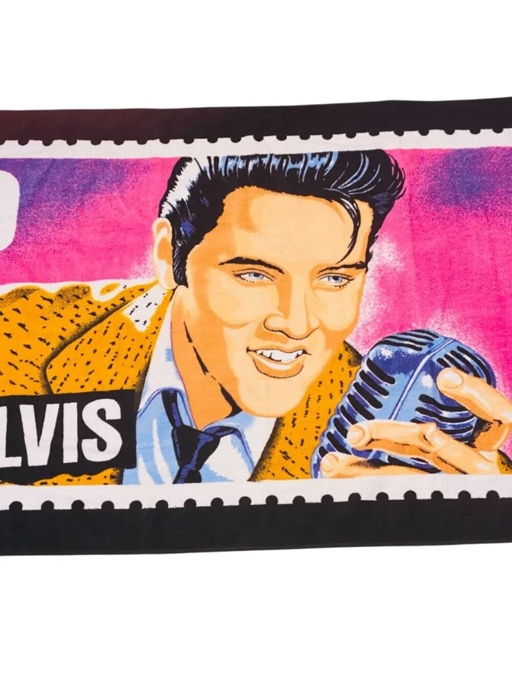 Elvis Presley 29 USA Stamp Beach Towel 1993 USPS Design Pink & Black Cotton